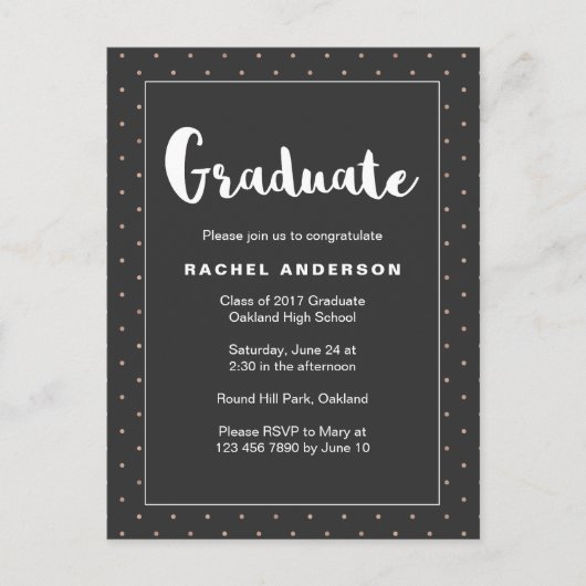 Afstudeerfeest Zwart met Faux Gold Stippen Uitnodiging Briefkaart (Voorkant)