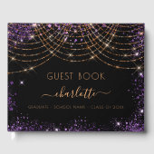 Afstudeerfeest zwart paarse gouden glitter 2025 gastenboek (Voorkant)