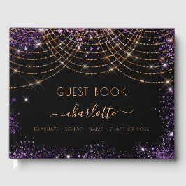 Afstudeerfeest zwart paarse gouden glitter 2025 gastenboek