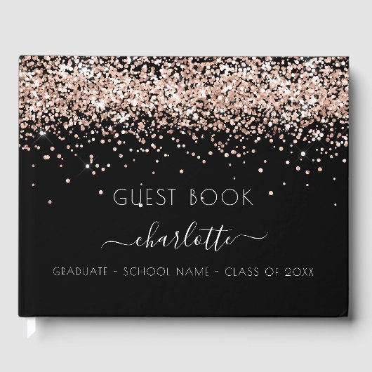Afstudeerfeest zwart roos goud 2025 gastenboek (Voorkant)