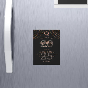 Afstudeerfeest zwart roos gouden sterren jaar luxe magnetische uitnodiging