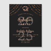 Afstudeerfeest zwart roos gouden sterren jaar luxe magnetische uitnodiging (Voorkant)
