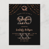 Afstudeerfeest zwart roos gouden sterren jaar uitnodiging briefkaart (Voorkant)