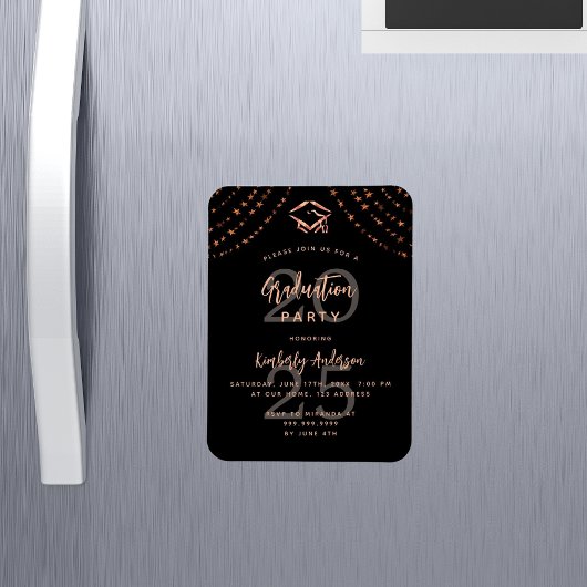 Afstudeerfeest zwart roos gouden sterren uitnodigi magneet