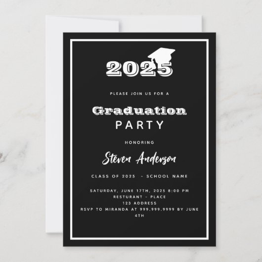Afstudeerfeest zwart wit 2025 kaart (Voorkant)