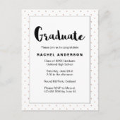 Afstudeerfeest Zwart-wit Faux Gold Stippen Uitnodiging Briefkaart (Voorkant)