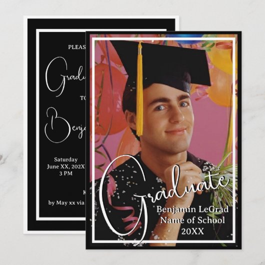 Afstudeerfeest Zwart-wit Foto Kaart (Voorkant / Achterkant)