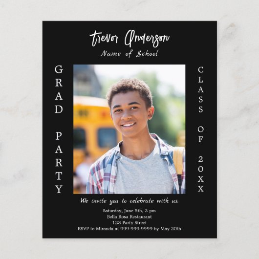 Afstudeerfeest zwart wit foto uitnodiging (Voorkant)