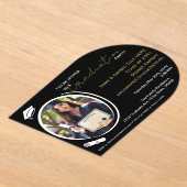 Afstudeerfeest Zwart, Wit & Goud, Afstudeerder Fot Acryl Uitnodigingen (Laagn)