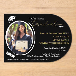 Afstudeerfeest Zwart, Wit & Goud, Afstudeerder Fot Acryl Uitnodigingen