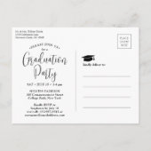 Afstudeerfeest Zwart-wit Script 3 Foto Uitnodiging Briefkaart (Achterkant)