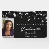 Afstudeerfeest zwart witte sterren foto 2025 spandoek (Horizontaal)