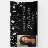 Afstudeerfeest zwart witte sterren foto 2025 spandoek (Verticaal)