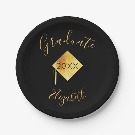 Afstudeerfeest zwarte gouden dop 2023 papieren bordje (Voorkant)