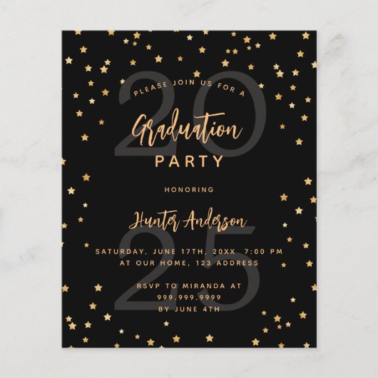 Afstudeerfeest zwarte ster jaar 2025 uitnodiging (Voorkant)