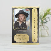 Afstudeerfeestuitnodiging Goud & Zwart Kaart (Staand voorkant)