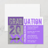 Afstudeerfeestuitnodiging Paarse Kaart (Voorkant / Achterkant)