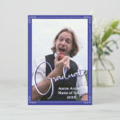 Afstudeerfoto Aankondiging Blauw en Wit (Staand voorkant)