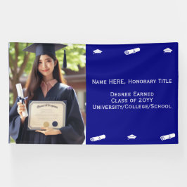 Afstudeerfoto, baret & diploma Navyblauw sjabloon Spandoek