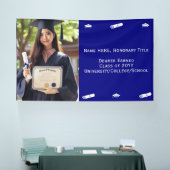 Afstudeerfoto, baret & diploma Navyblauw sjabloon Spandoek (Beurs)