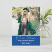 Afstudeerfoto Blauw Wit Formele Afstuderen Kaart (Staand voorkant)