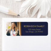Afstudeerfoto Blauwe Gouden Script Retouradres Etiket (Insitu)