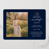 Afstudeerfoto Collage Script Navy Zilver 2026 Folie Uitnodiging (Achterkant)