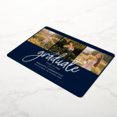 Afstudeerfoto Collage Script Navy Zilver 2026 Folie Uitnodiging (Gedraaid)