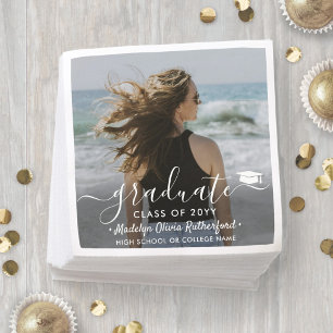 Afstudeerfoto & Elegant wit schrift Jaar van de kl Servet