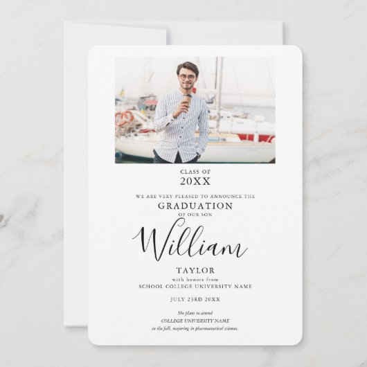 Afstudeerfoto Elegante Script Afstudeerbericht Aankondiging (Achterkant)