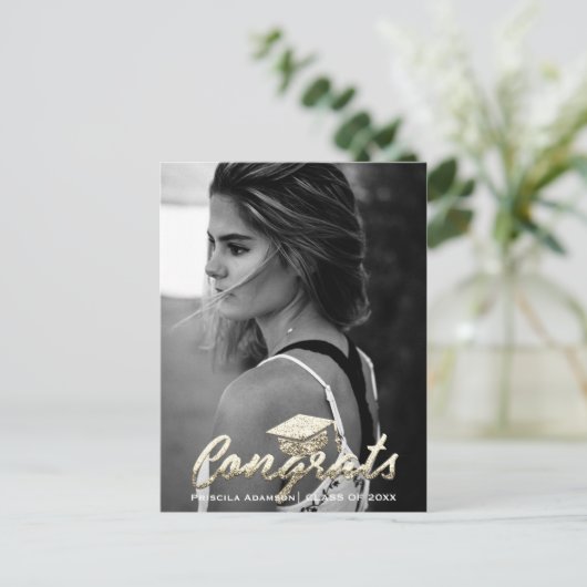 Afstudeerfoto Jaar Naam Goud Glitters Briefkaart (Staand voorkant)