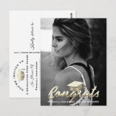 Afstudeerfoto Jaar Naam Goud Glitters Briefkaart (Voorkant / Achterkant)