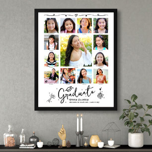 Afstudeerfoto K–12 Collage Wit Zwart Krabbels Poster