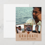 Afstudeerfoto Koper Modern 4 foto-uitnodiging Briefkaart (Voorkant / Achterkant)