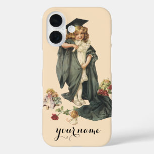 Afstudeerfoto, meisje met een baret en toga iPhone 16 hoesje