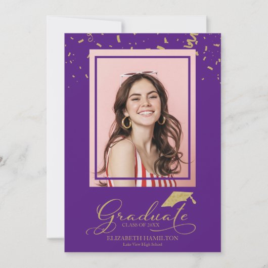 Afstudeerfoto met gouden confetti aankondiging (Voorkant)