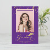 Afstudeerfoto met gouden confetti aankondiging (Staand voorkant)