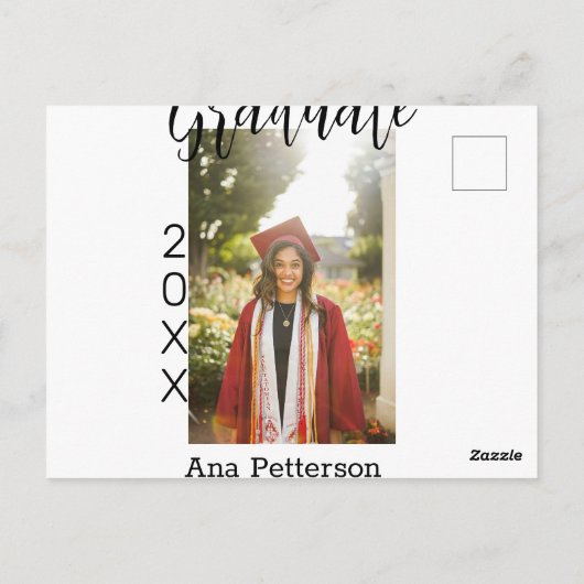 Afstudeerfoto moderne klassieker toevoegen jaar na briefkaart (Achterkant)