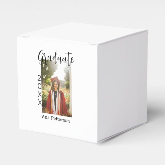 Afstudeerfoto moderne klassieker voeg jaar naam to bedankdoosjes (Voorkant Zijde)