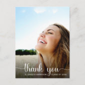 Afstudeerfoto-overlay 'Dank je wel' in witte scrip Briefkaart (Voorkant)