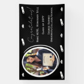 Afstudeerfoto & -pet, diploma in zwart-wit spandoek (Verticaal)