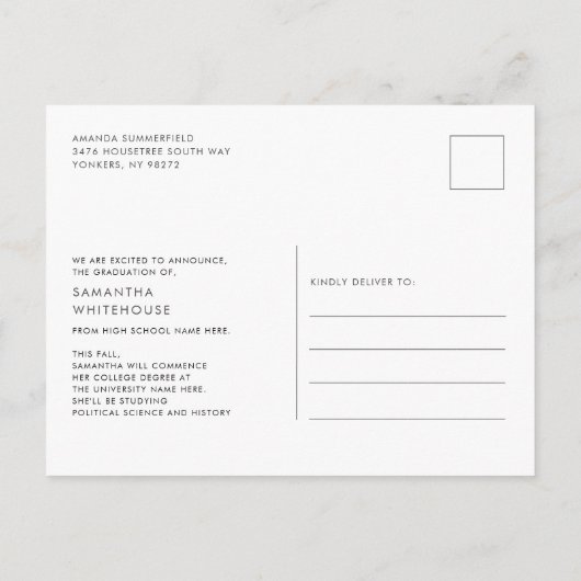 Afstudeerfoto Script Moderne Afstuderen 2025 Aankondigingskaart (Achterkant)