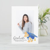 Afstudeerfoto uitnodiging met bloemen (Staand voorkant)