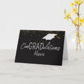 Afstudeergoud Confetti en Witte Hoed Kaart (Gele Bloem)