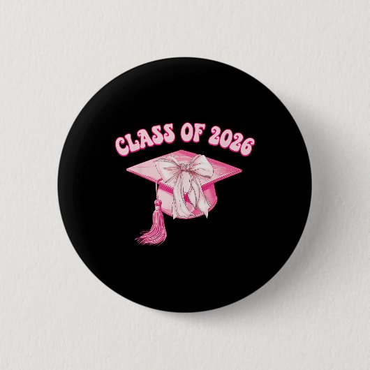 Afstudeerhoed Cl 2026 Roze Coquette Strik Afstudee Ronde Button 5,7 Cm (Voorkant)