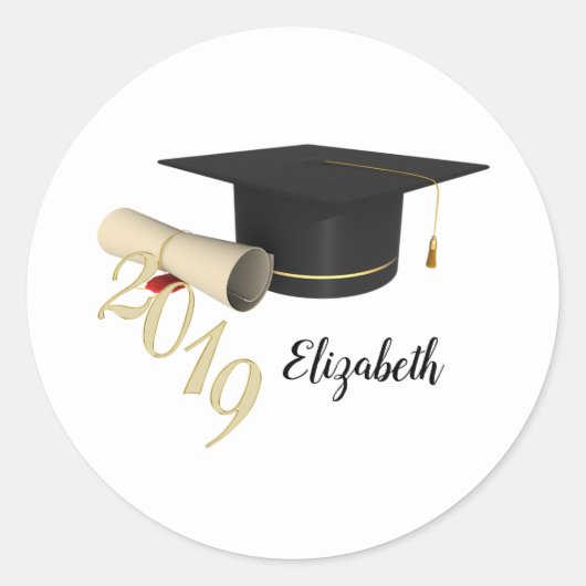 Afstudeerhoed, diploma - Gepersonaliseerd Ronde Sticker (Voorkant)
