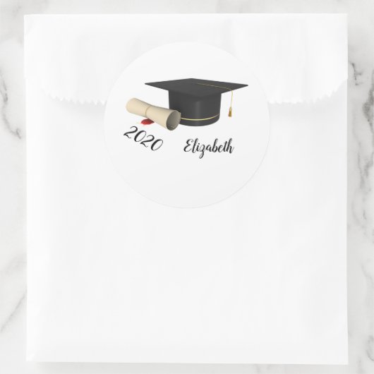Afstudeerhoed, diploma, naam ronde sticker (Tas)