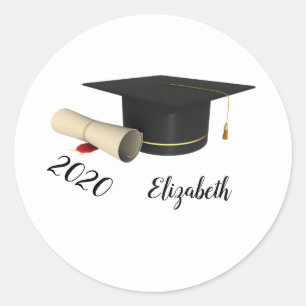 Afstudeerhoed, diploma, naam ronde sticker