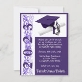 Afstudeerhoed & diploma, paarse en witte afstudere kaart (Voorkant)