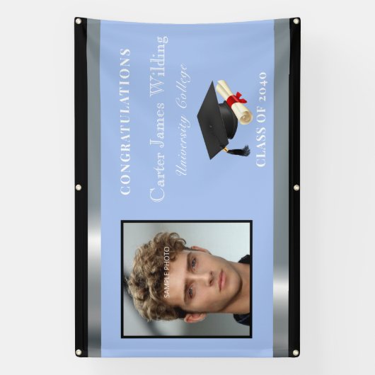 Afstudeerhoed Diploma Persoonlijke foto Zwart Blau Spandoek (Verticaal)